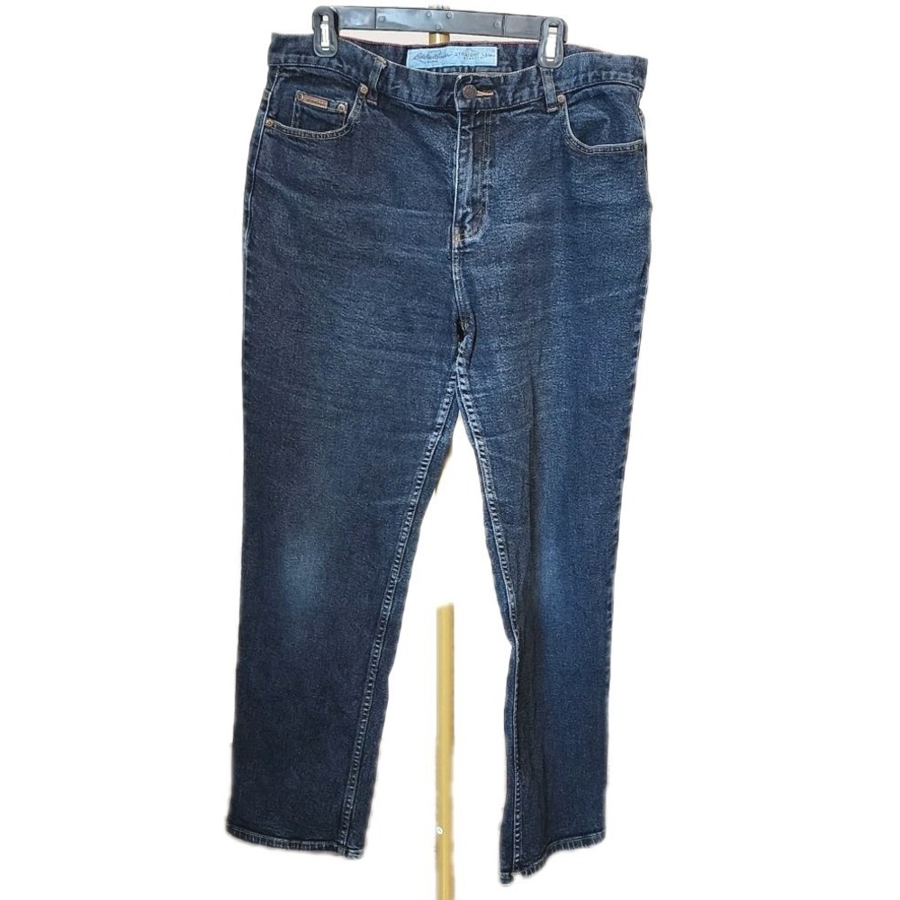 Eddie Bauer Straight‎ Leg Jeans Womens 16  Regular Fit Dark Wash Denim Stretch